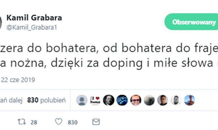 Wpis Kamila Grabary po dotkliwej porażce 0-5...